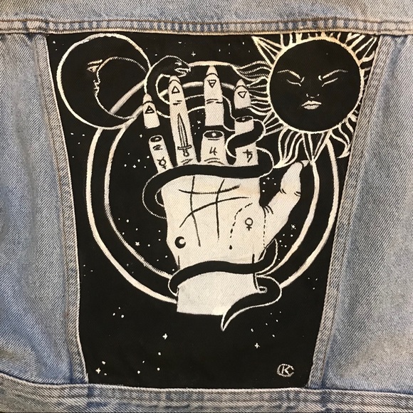 Custom Hand Painted Palmistry Denim Vest - Large - Picture 5 of 8